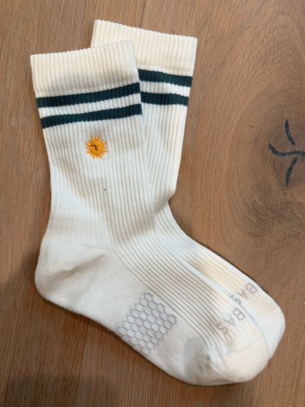 Bombas Women's Modern Rib Half Calf Socks-Dark Green Stripes and Yellow Sun